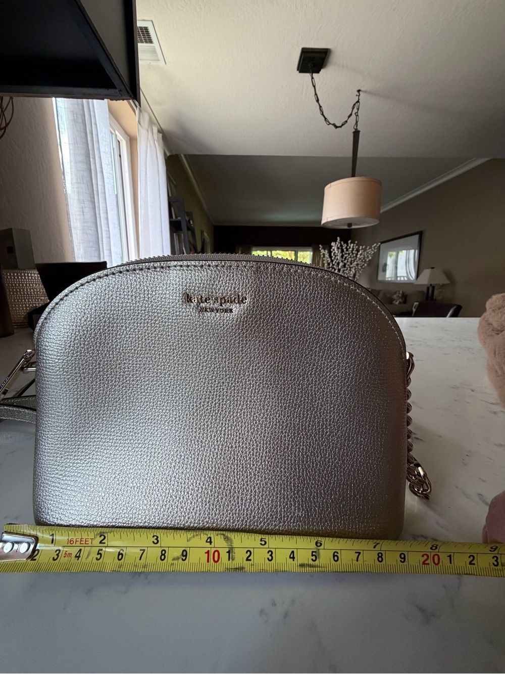 kate spade gold pebbled leather crossbody with chain strap - Picture 7 of 9